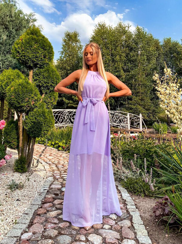 sukienka dla świadkowej lila w groszki (Copy) Sukienka szyfonowa maxi w groszki - Lilac