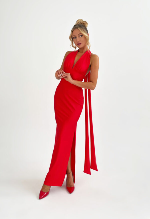 1. Sukienka maxi z wiązaniem – czerwona Tie-up maxi dress - RED
