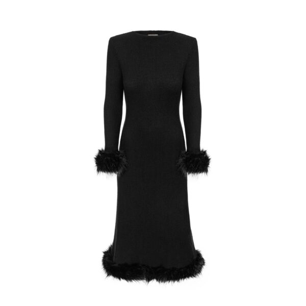 black knitted dress with fur
