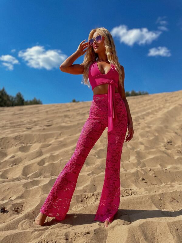 różowe spodnie plażowe damskie