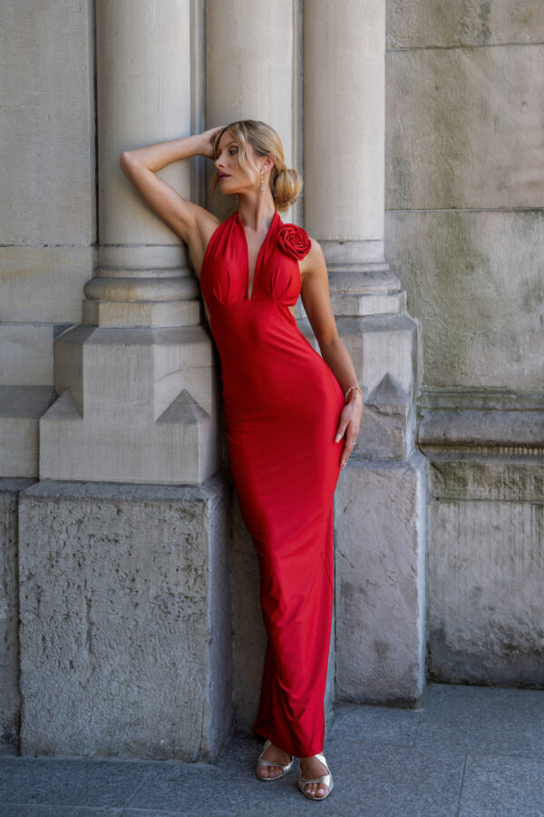 IMG_2772 Maxi dress with back cutout and decorative rose - RED