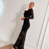 Lace maxi dress with rose and open shoulders - BLACK Lace maxi dress with rose and open shoulders - BLACK