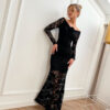 Lace maxi dress with rose and open shoulders - BLACK Lace maxi dress with rose and open shoulders - BLACK