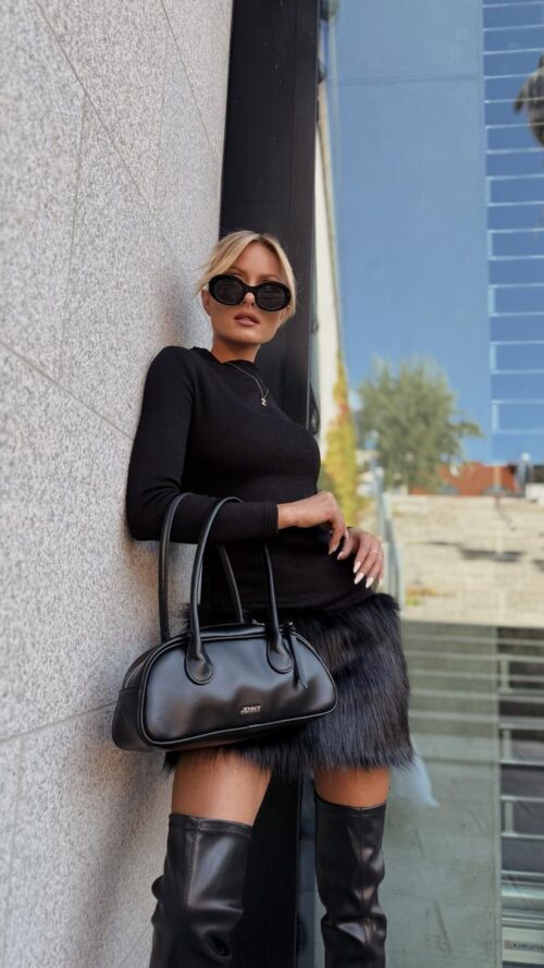 14BBCF78-8A1F-4912-BDD5-2942958B63D0 (Copy) Knitted mini dress with fur - BLACK