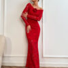 C845012D-461B-48BC-B0A1-B3741ED2CB72 Lace maxi dress with rose and open shoulders -RED