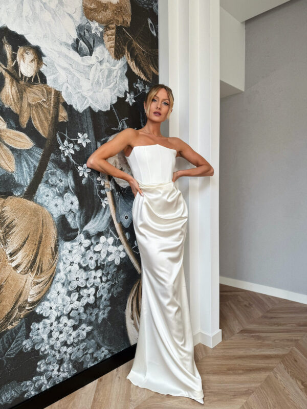 Satynowa sukienka maxi - NOCTURNE SILK - w odcieniu Ivory