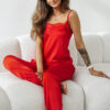 Satin Pyjama Set with Long Pants - Scarlet Lace - Red