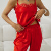 Satin Pyjama Set with Long Pants - Scarlet Lace - Red