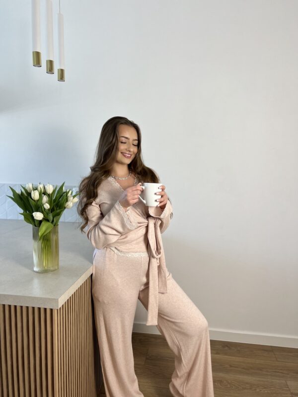 Komplet bawełniany z koronką - Lace Touch - pudrowy róż