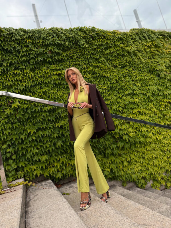 image00005 Classic Halter Jumpsuit – Green Apple